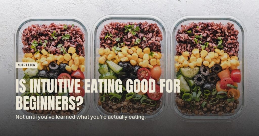 Three glass meal-prep containers with portioned rice, beans and vegetables